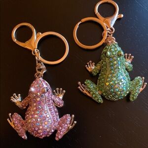 Rhinestone Frog Bag Charm / Keychain Pink OR Green